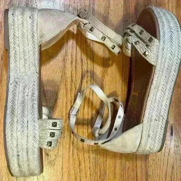 CCOCCI Studded Espadrille Platform Sandals NWOB Size 8 Tan Strappy Party Travel - Picture 3 of 6